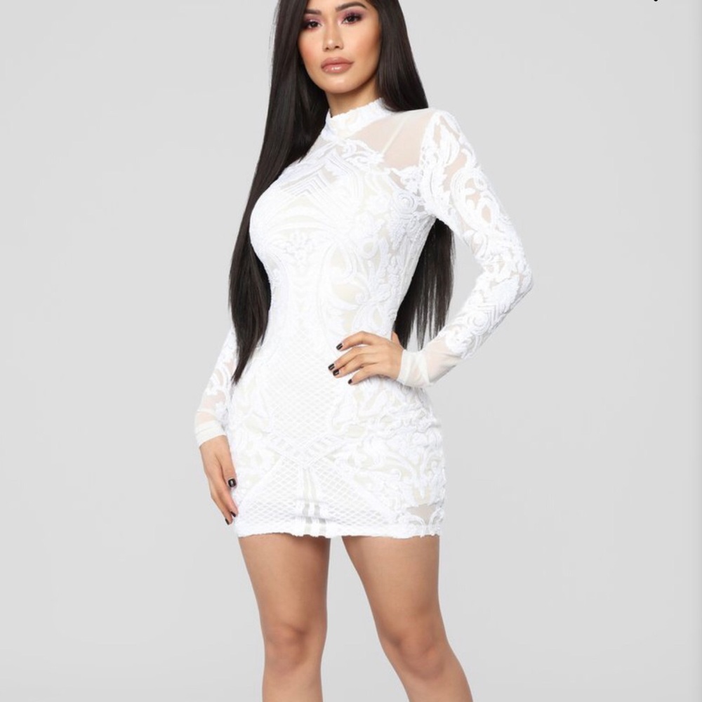 NWT Sequin Mesh Fashion Nova Dress - Ivory